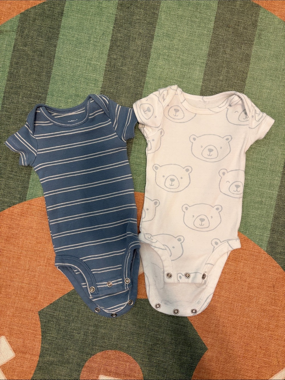 Carter's Blue Striped and White Bear-Print Baby One-Piece Bodysuits